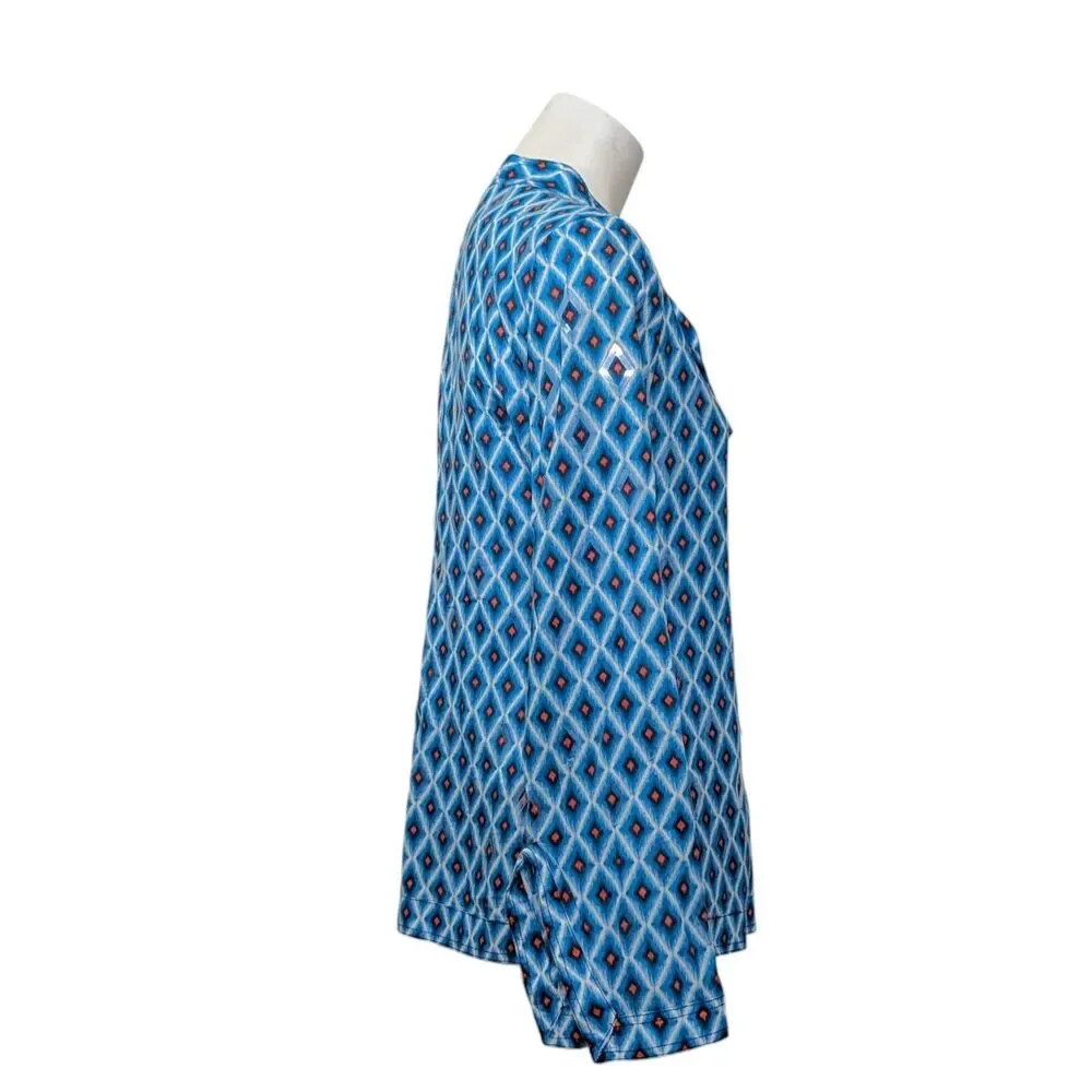 Tory Burch Size 4 Plastic Diamond Accents Blue Top Long Sleeve Boho Geometric